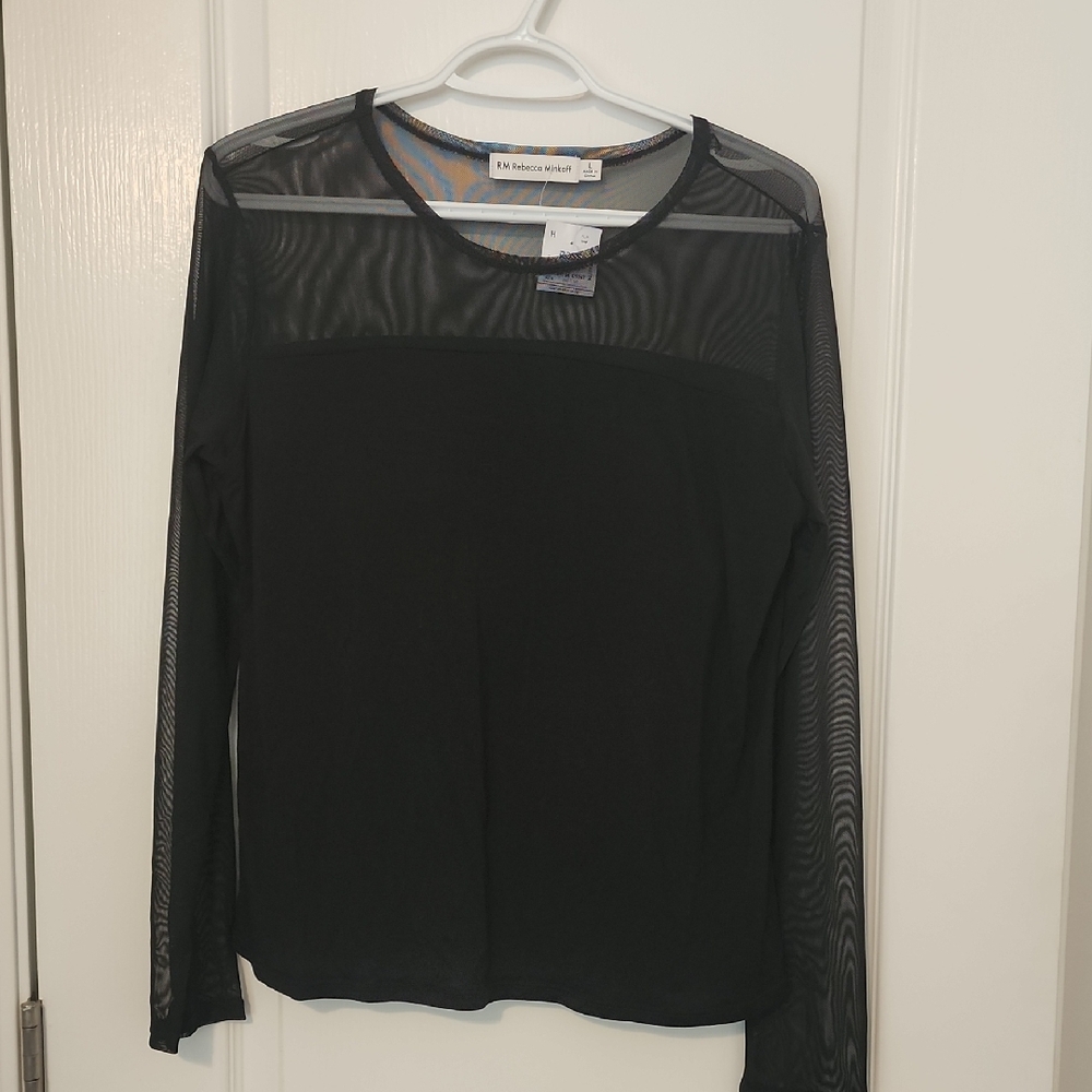 Rebecca Minkoff Black Long Sleeve Blouse with Sheer Detail